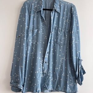 Denim button front shirt with stars